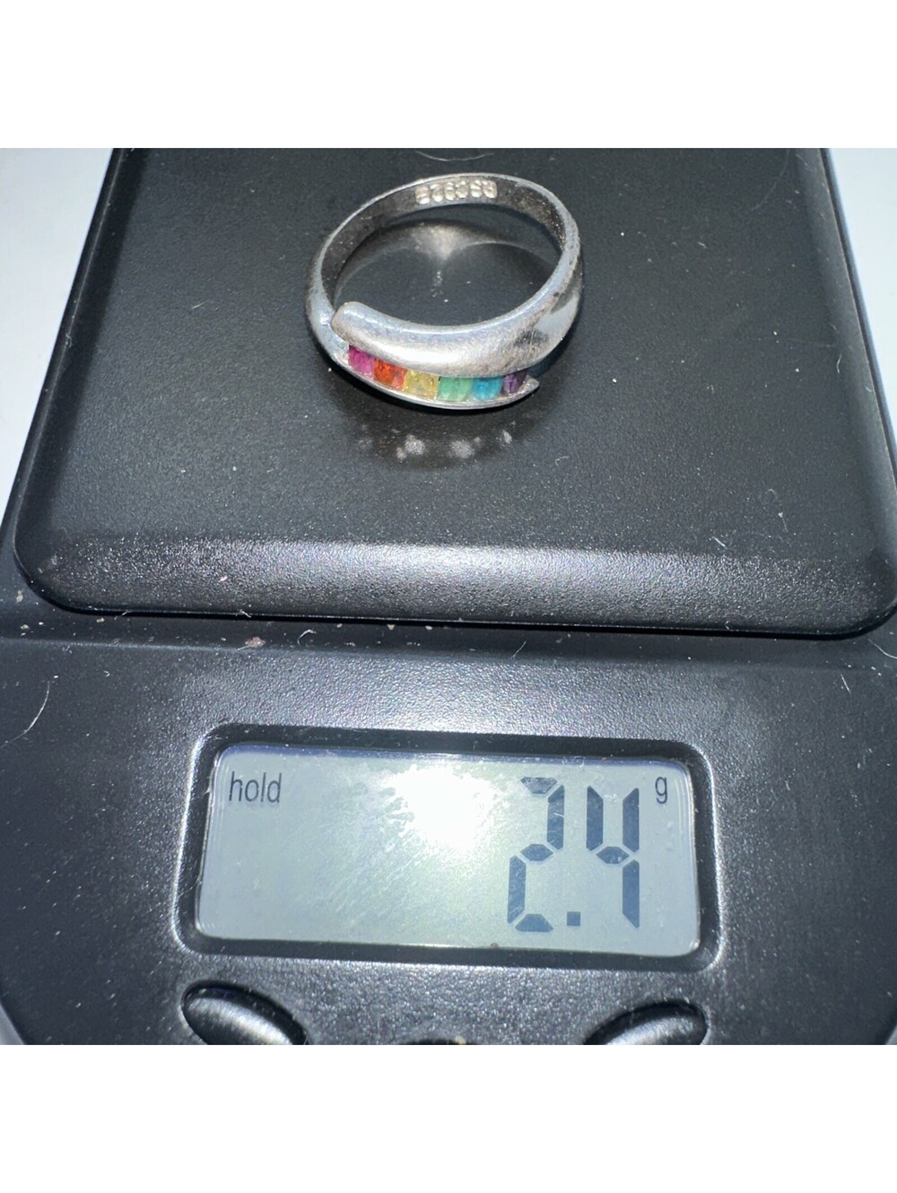 Signed RSC 925 Sterling Silver 6-Color Square Stone Band RING 2.4g Size 6 Pride